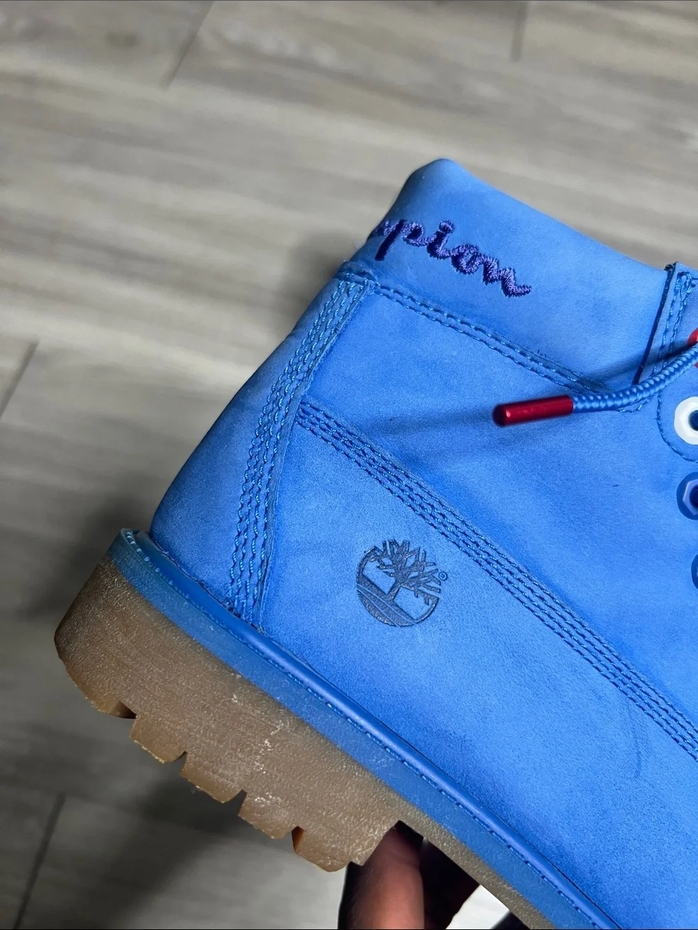 Timberland Champion Blue Lace-Up Boots with Red Logo Accent (Boys)